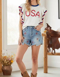 Sewn And Seen - USA Ruffle Sleeve Sweater