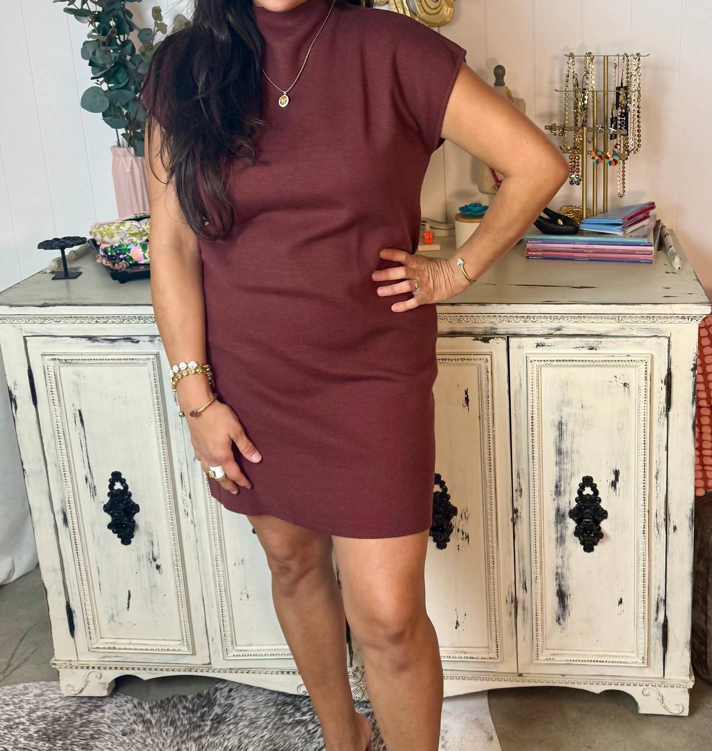 Entro - Mock Neck Pullover Sweater Dress