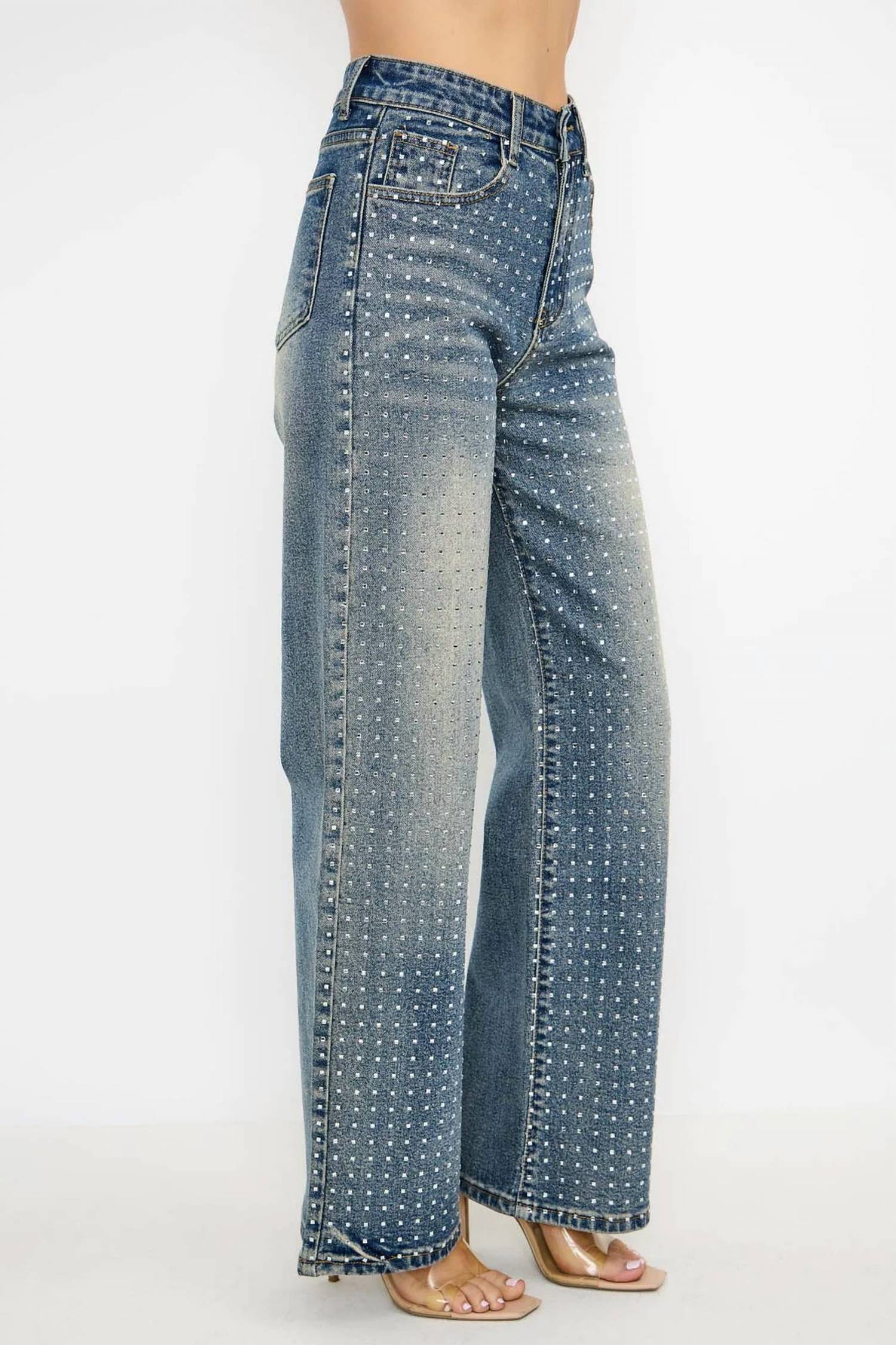 Kiwi - Rhinestone High Waisted Denim