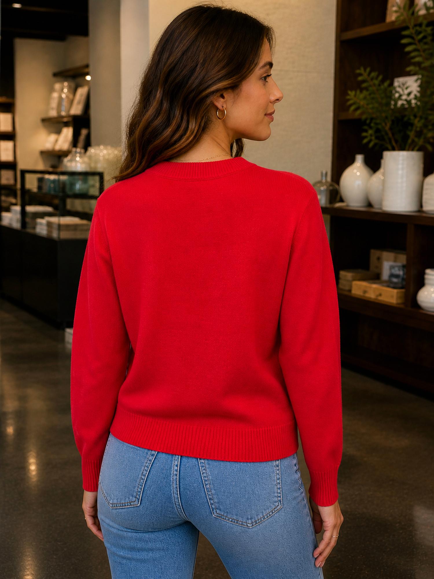 KLd. Signature long sleeve crew neck sweater in red - women's sweater - alternate view