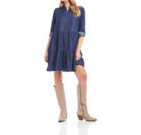 Karen Kane - Rosalind Roll Tab Tiered Mini Shirtdress