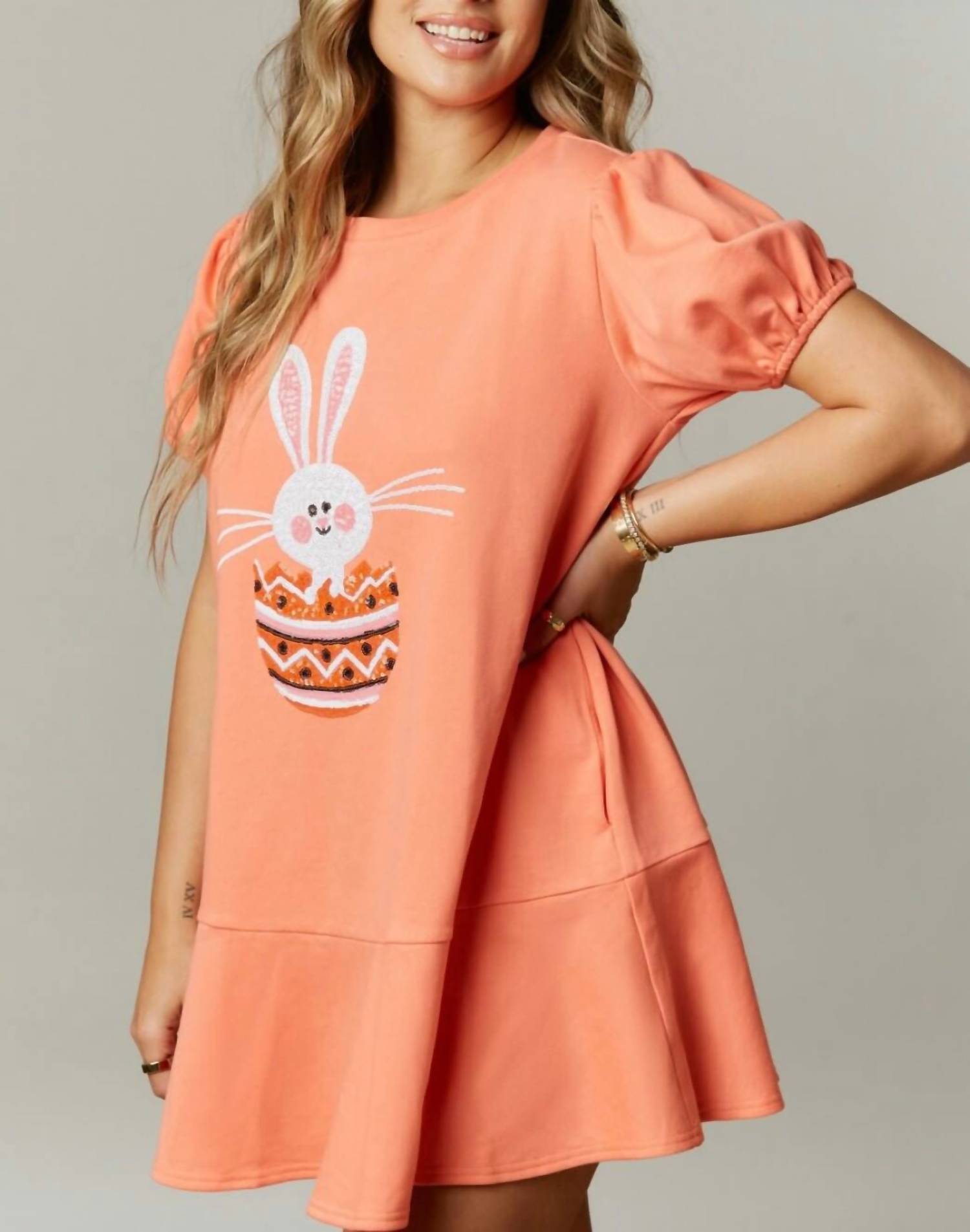 Peach Love - Bunny Short Sleeve Mini Dress