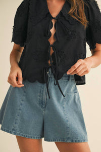 &Merci - Tie Front Collard Lace Top
