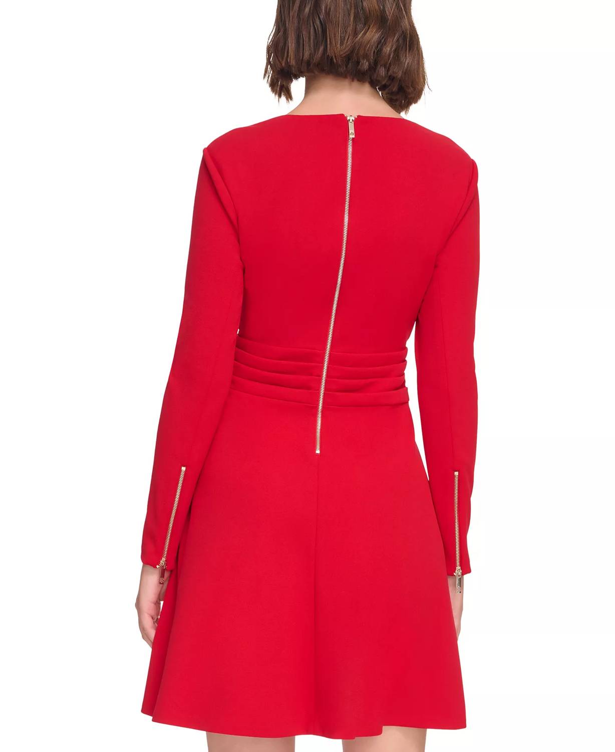 Tommy Hilfiger - Pleated V-neck Zipped-sleeves Dress