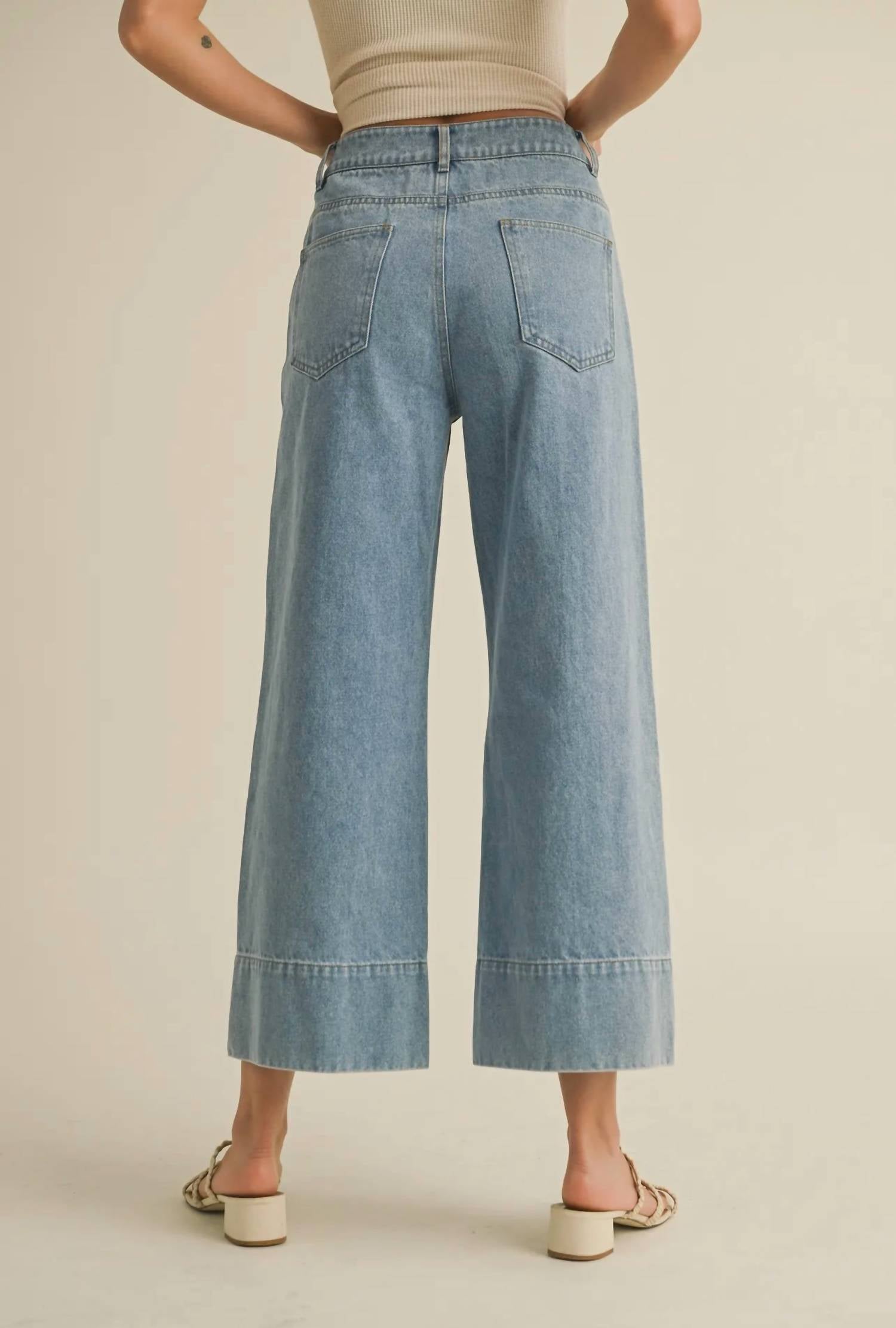 MIOU MUSE Wide Hem Denim Pants in blue - women's jeans - alternate view