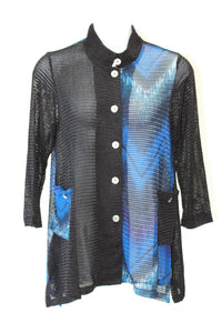 Aris A. - Mandarin Loose Weave Knit Jacket - PLUS