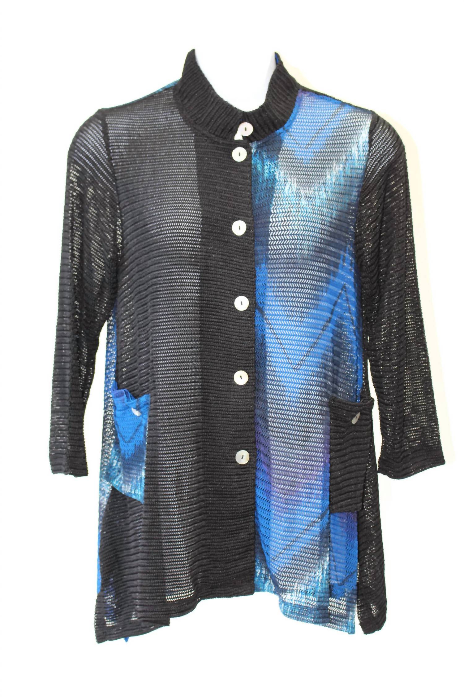 Aris A. - Mandarin Loose Weave Knit Jacket - PLUS