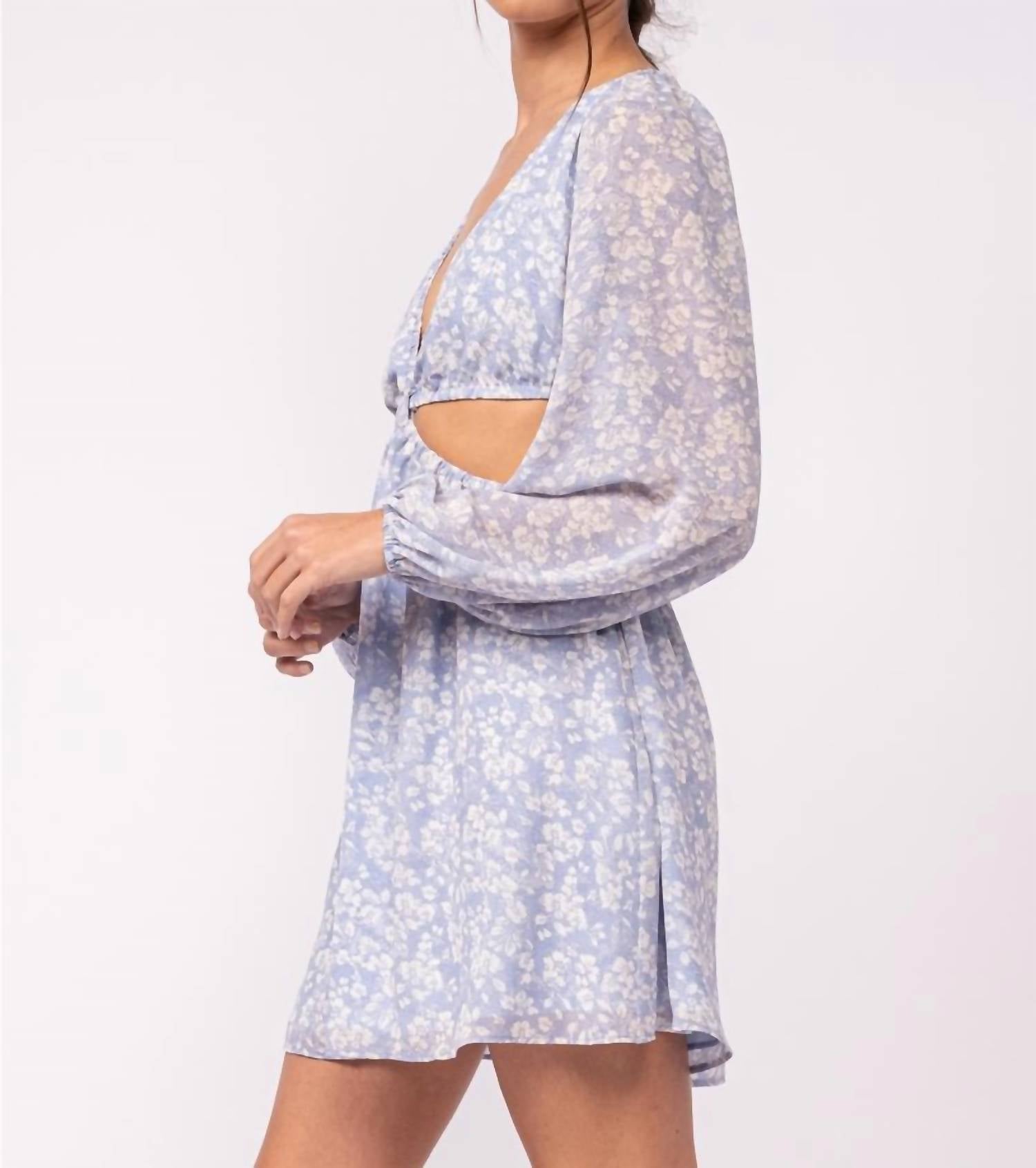 Sky To Moon - Romantic Floral Plunge Cutout Dress