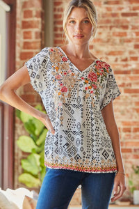 Andree By Unit - Floral Embroidered Printed Top