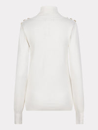 ESQUALO Women's Sweater Shoulder Button Collar Basic Knit Top in off white - women's sweater - alternate view