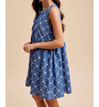 In-Loom - Eleanor Chambray Embroidered Bow Mini Dress