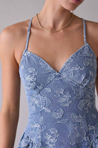 En Saison Opal Mini Dress in tinted denim - women's dress - detail view