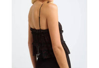 Rumored Samba Ruffled Strappy Camisole Top in black - women's shirt - detail view