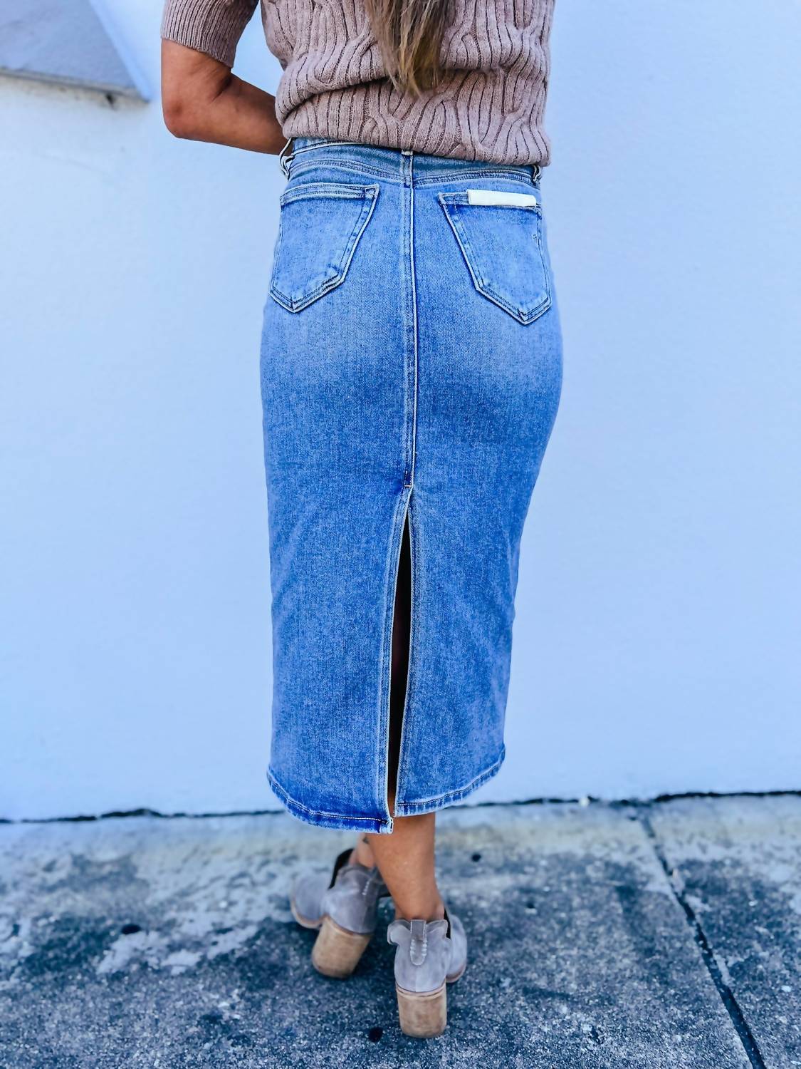Hidden - Peyton Backslit Midi Pencil Skirt