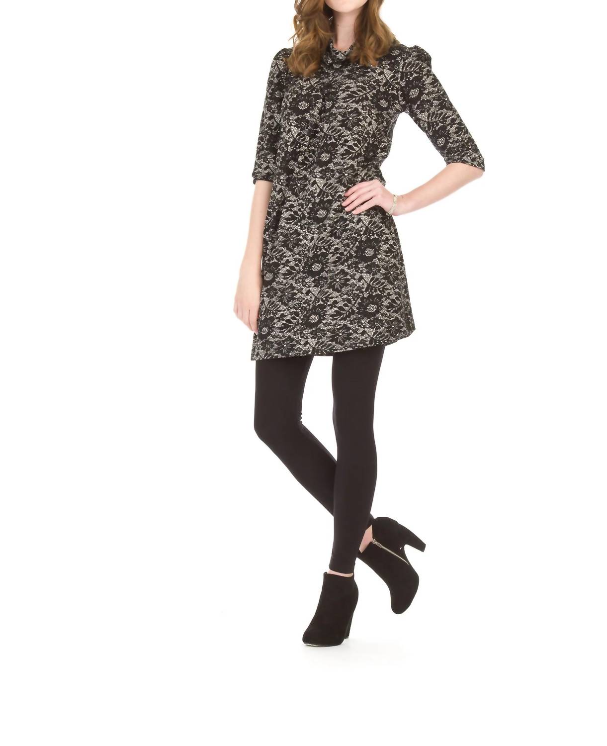 Papillon - Floral Lace Print Pleat Front Dress