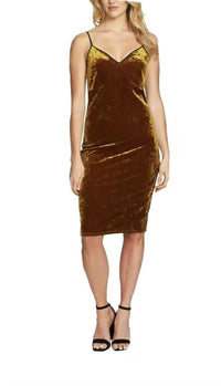 1.STATE Velvet Slip Strap Dress in gold - women's dress