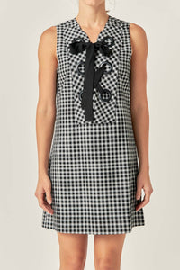 English Factory - Check Sleeveless Grommet Mini Dress