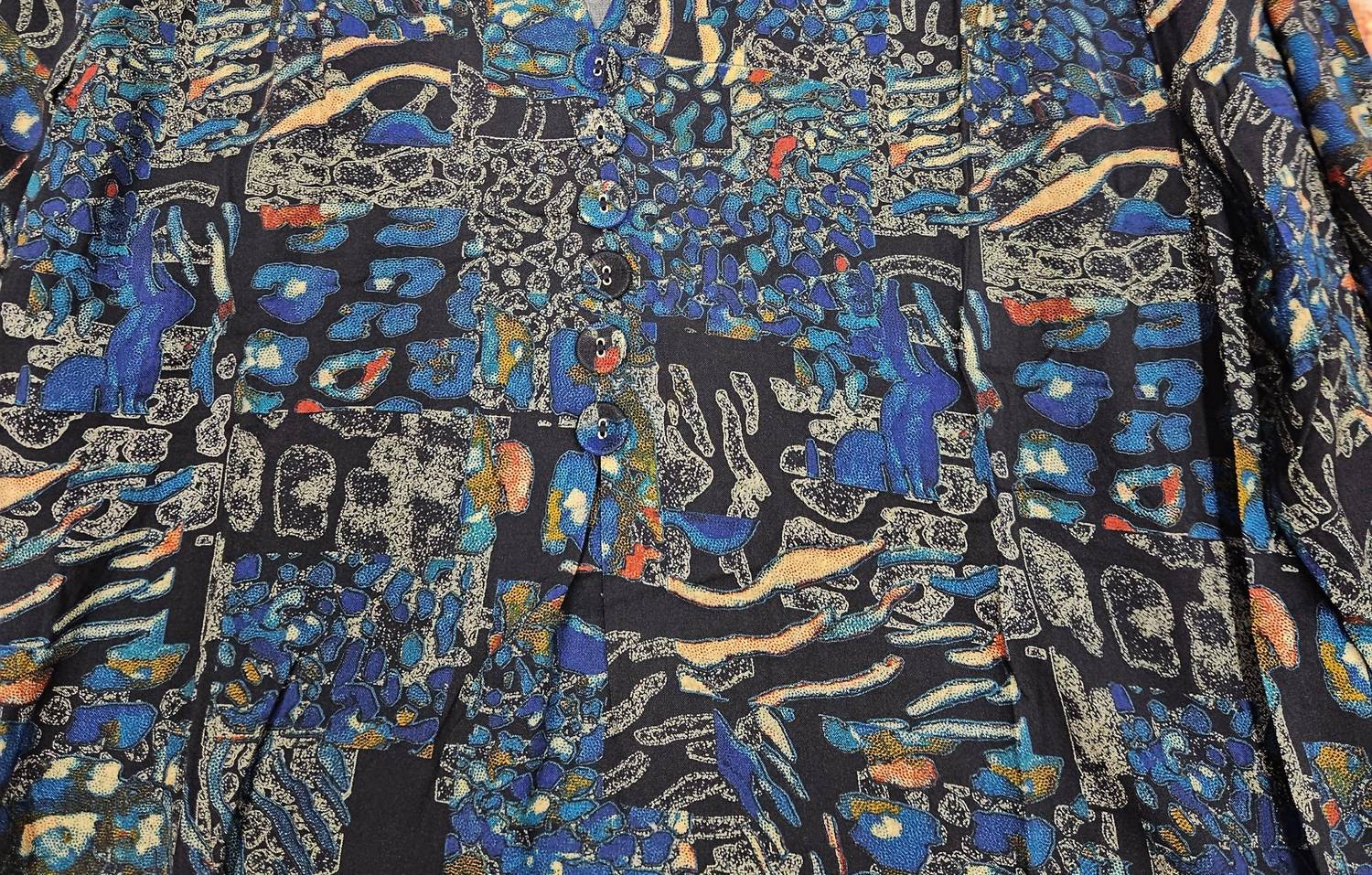 Ethyl Women's Peacock Pull Over V Neck Blouse in multicolor - women's blouse - detail view