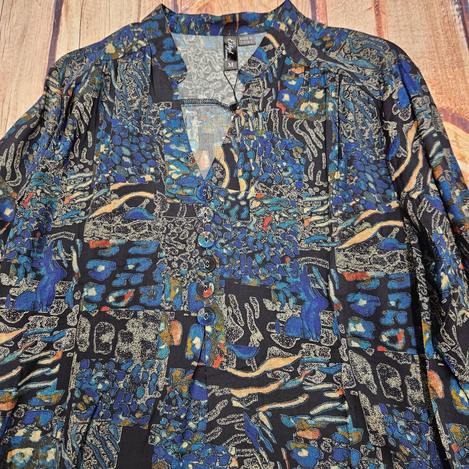 Ethyl Women's Peacock Pull Over V Neck Blouse in multicolor - women's blouse - alternate view