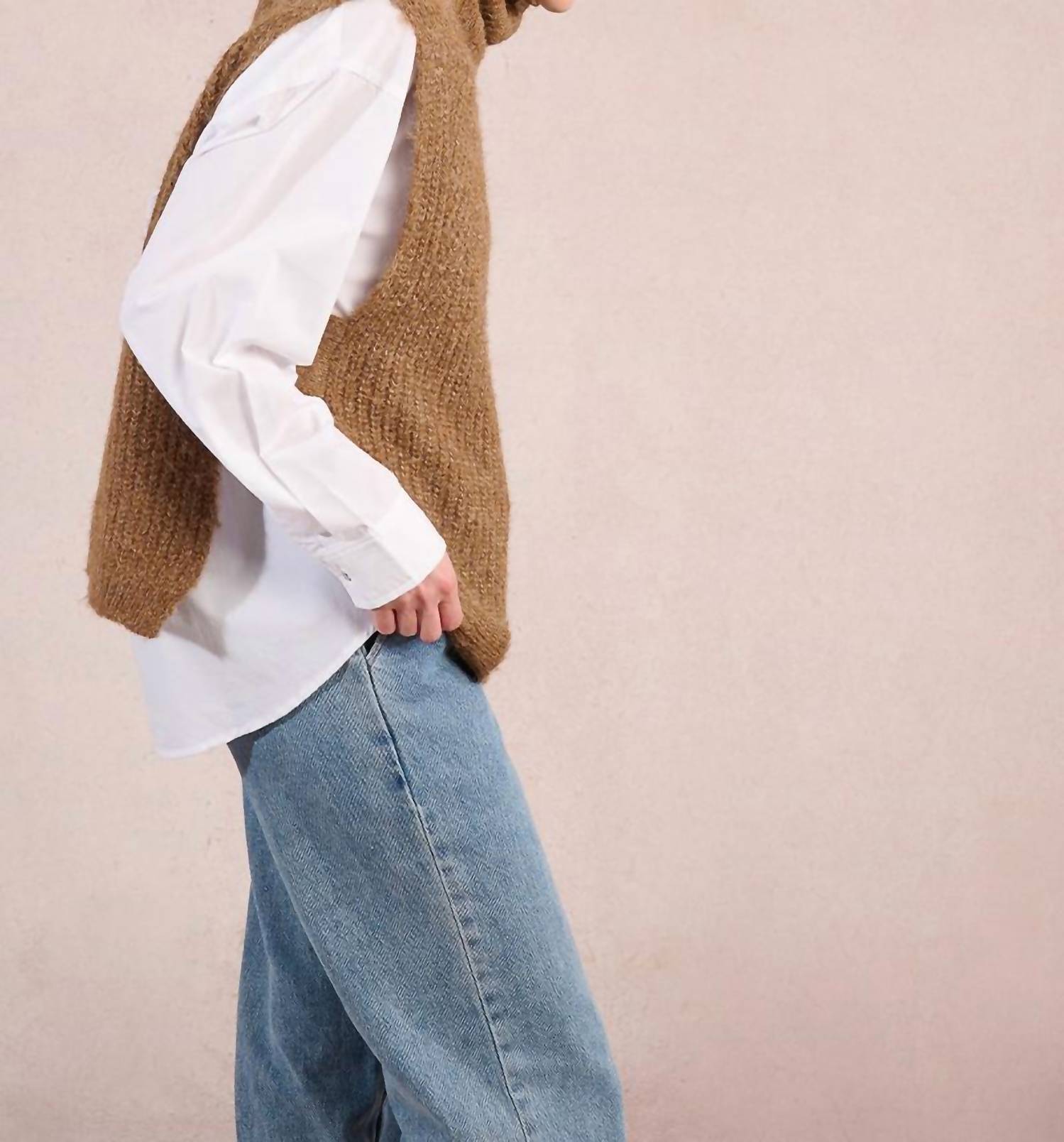 MOLLY BRACKEN Knitted Sleeveless Sweater in camel - women's sweater - alternate view