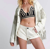 One Teaspoon - Chaos Walking Fringed Leather Bandit Shorts