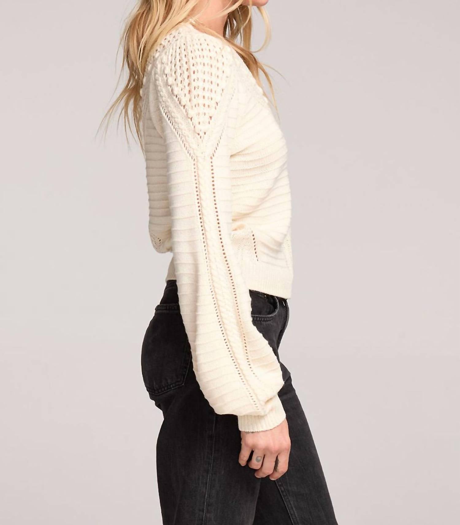 saltwater LUXE Gianny Crewneck Sweater in cream - women's sweater - alternate view