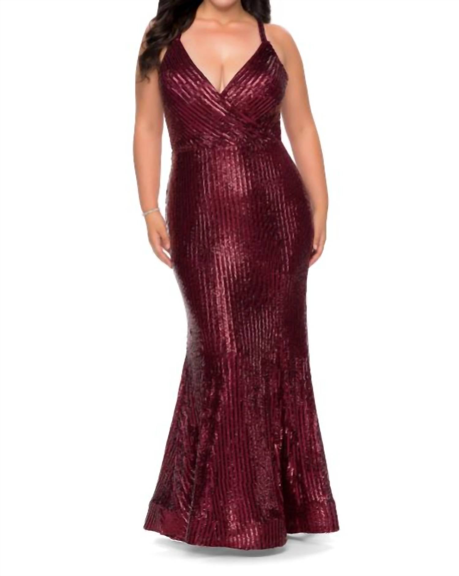 La Femme - Sequin Fit And Flare Dress With Criss-Cross Back