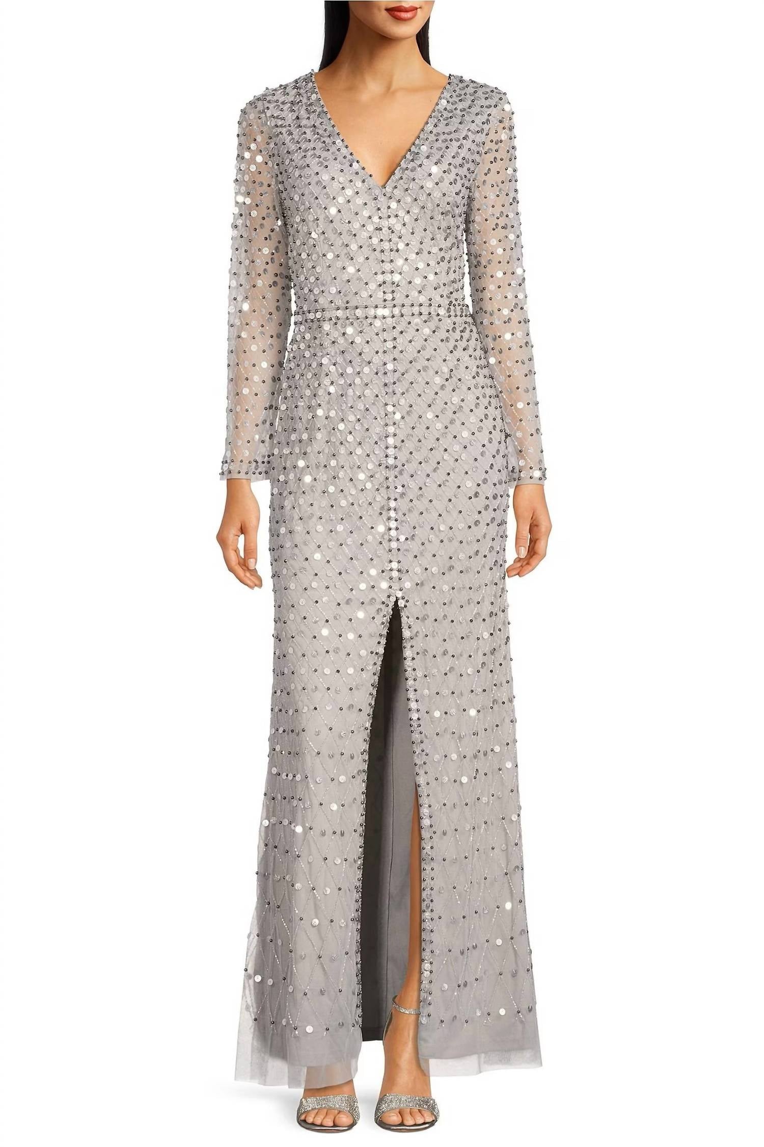 Aidan Mattox - Women's Slit Front Zipper Back Mesh Gown