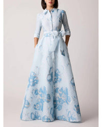 Teri Jon - Jacquard Border Pattern Shirt Gown
