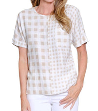 Multiples Sheer Check Lightweight Top in khaki - women's blouse