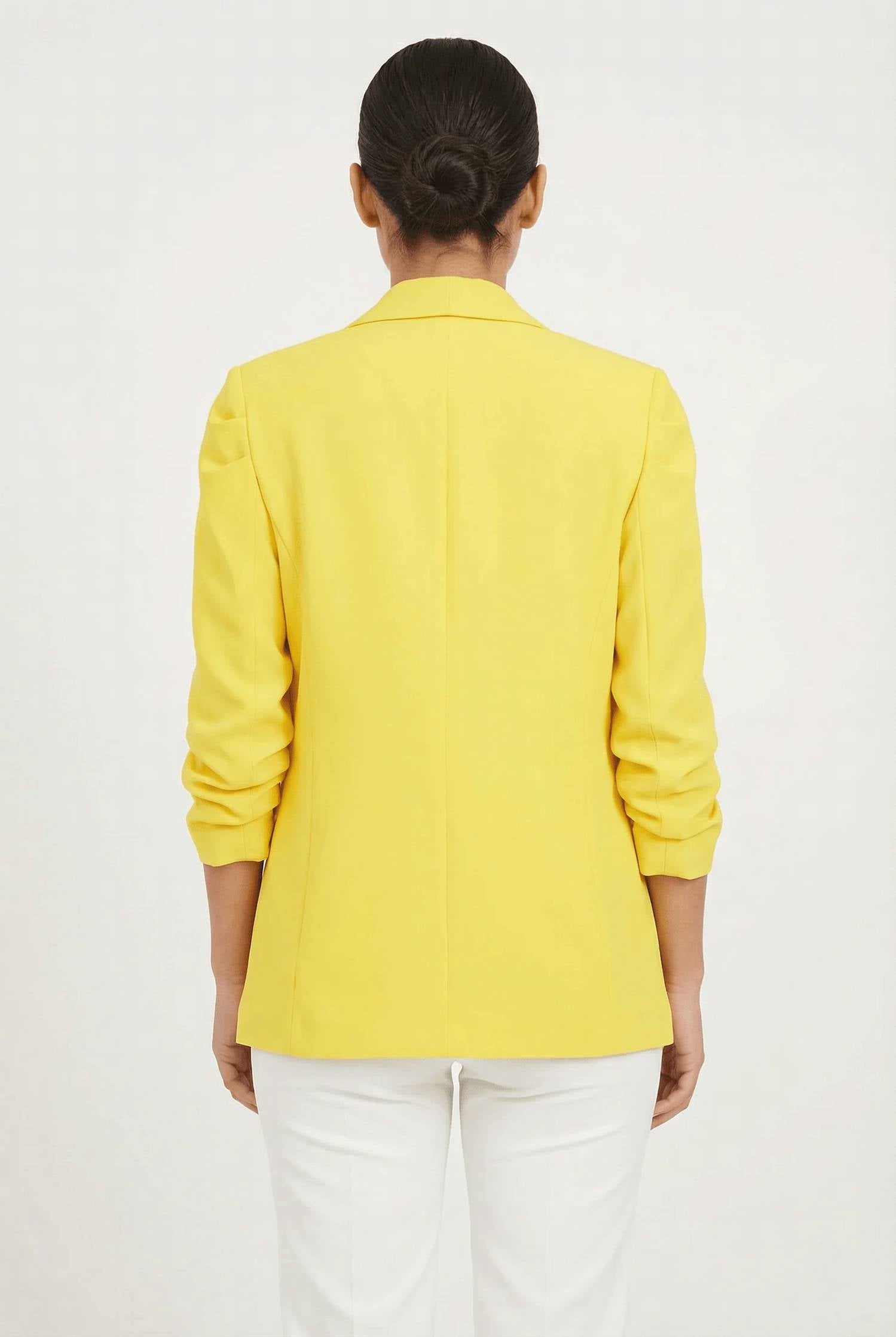 Linzy - Ruched Puff Sleeve Open-Front Blazer