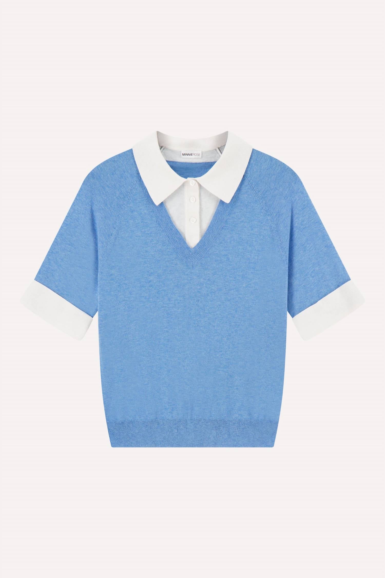 Minnie Rose - Short Sleeve V With Collar