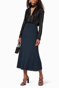 JONATHAN SIMKHAI Ria Metallic Knit Maxi Skirt in navy - women's skirt - alternate view