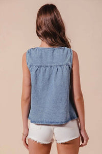 So Me - Denim Ruched Sleeveless Top