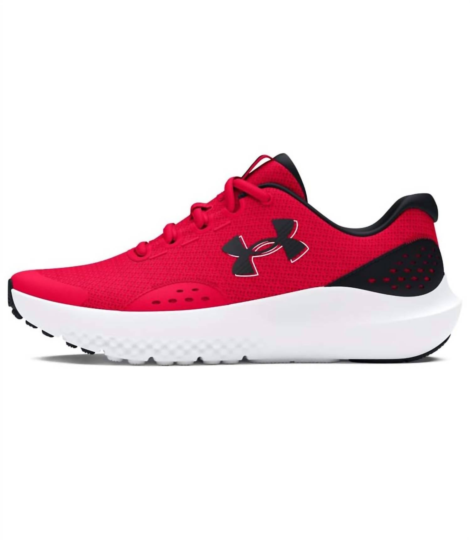UNDER ARMOUR Boy's Surge 4 Running Shoes in red black white - kids' sneaker - alternate view