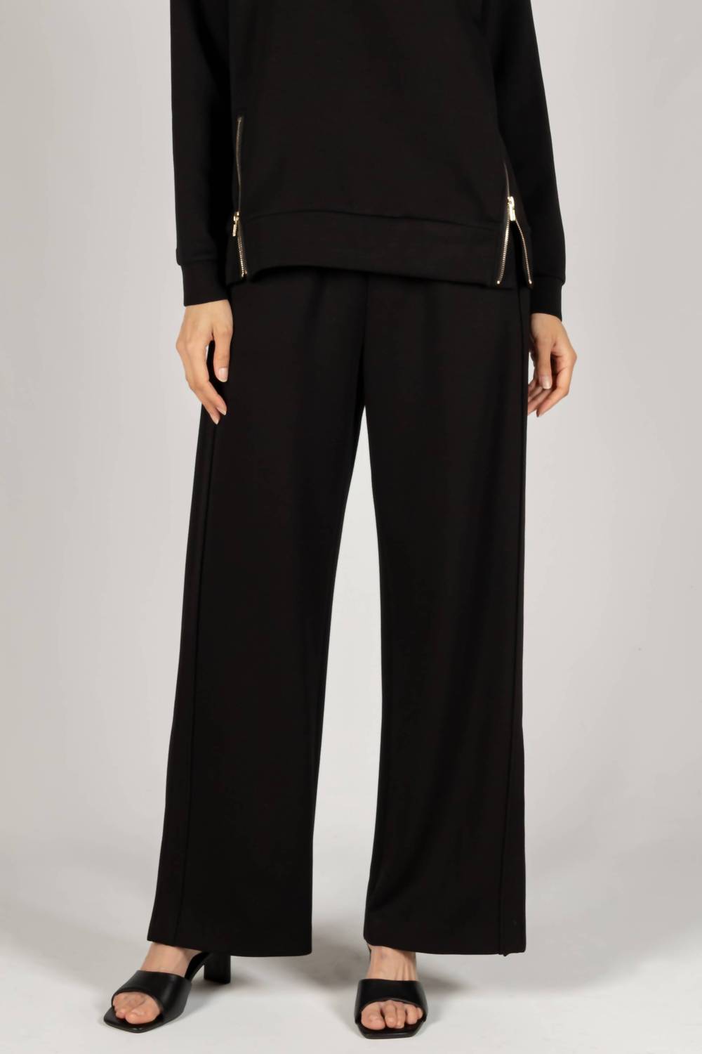 P.CILL Butter Modal Side Binding Wide Leg Pants in black - women's pants