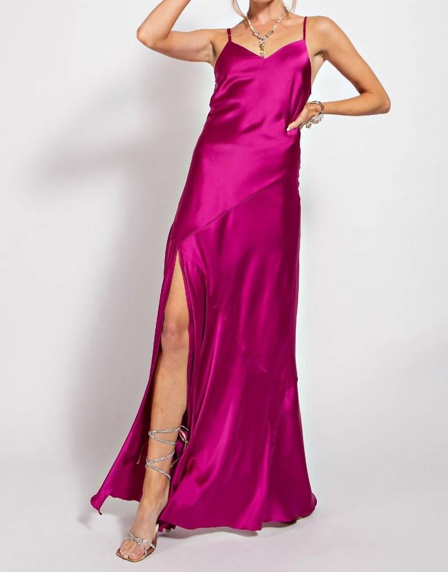 Easel V Neck Maxi Dress in magenta - women's dress