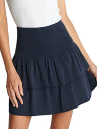 sundays Lex Smocked Waist Mini Skirt in navy - women's skirt - detail view