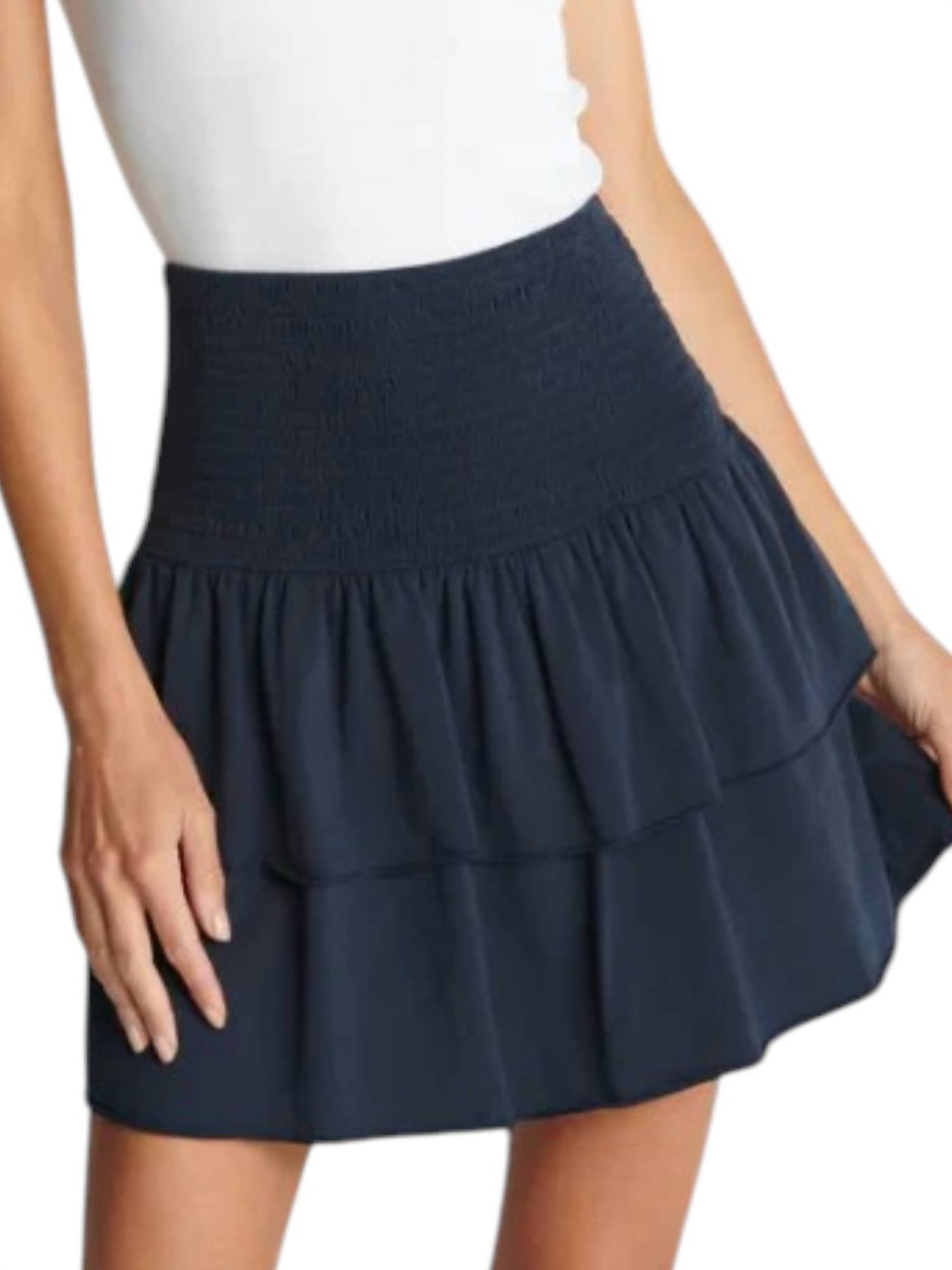sundays Lex Smocked Waist Mini Skirt in navy - women's skirt - detail view