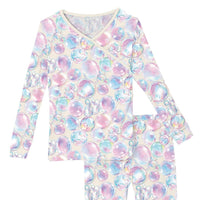 Kickee - Print Long Sleeve Kimono Pajama Set
