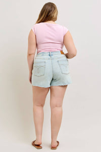 Judy Blue High Waist Button Fly Rigid Magic Cut Off Denim Short in blue 1 - women's shorts - view 6