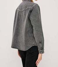 Rails Vinea Button Up in black - women's long sleeve top - detail view