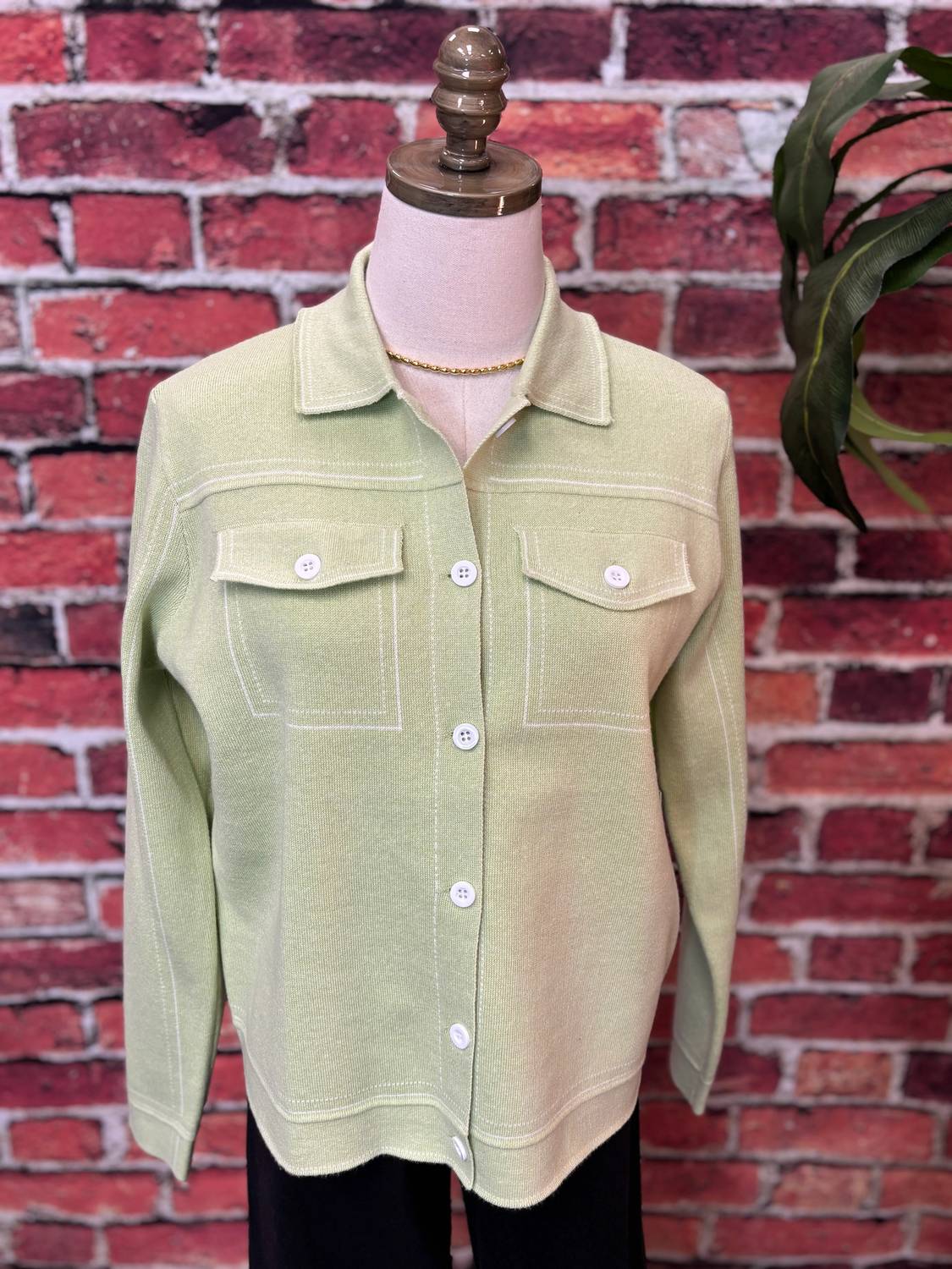 Trisha Tyler - Contrast Stitch Knit Button-Up Cardigan