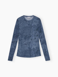 Ganni - Marl Mesh Long Sleeve Crew Neck Blouse
