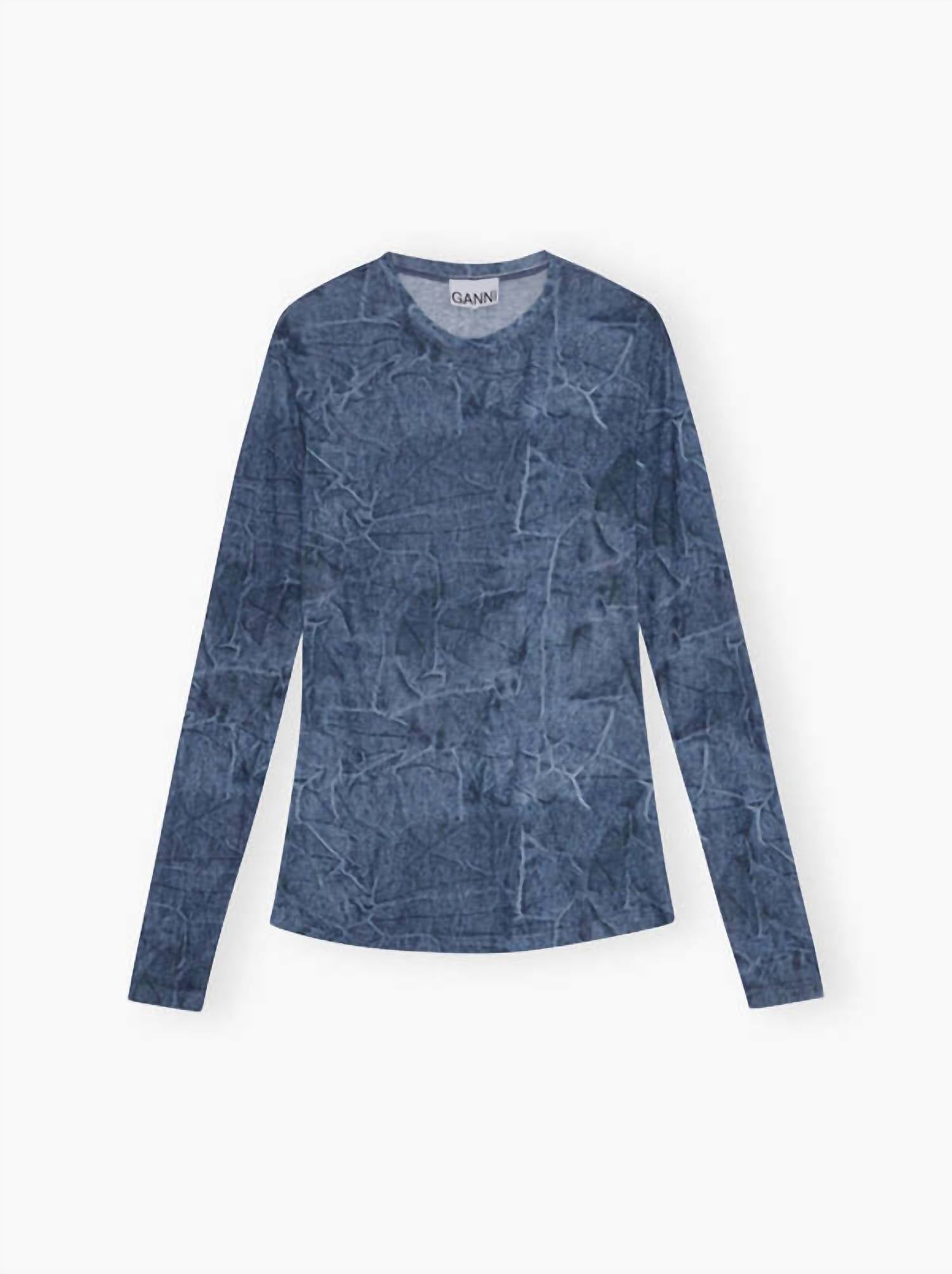 Ganni - Marl Mesh Long Sleeve Crew Neck Blouse