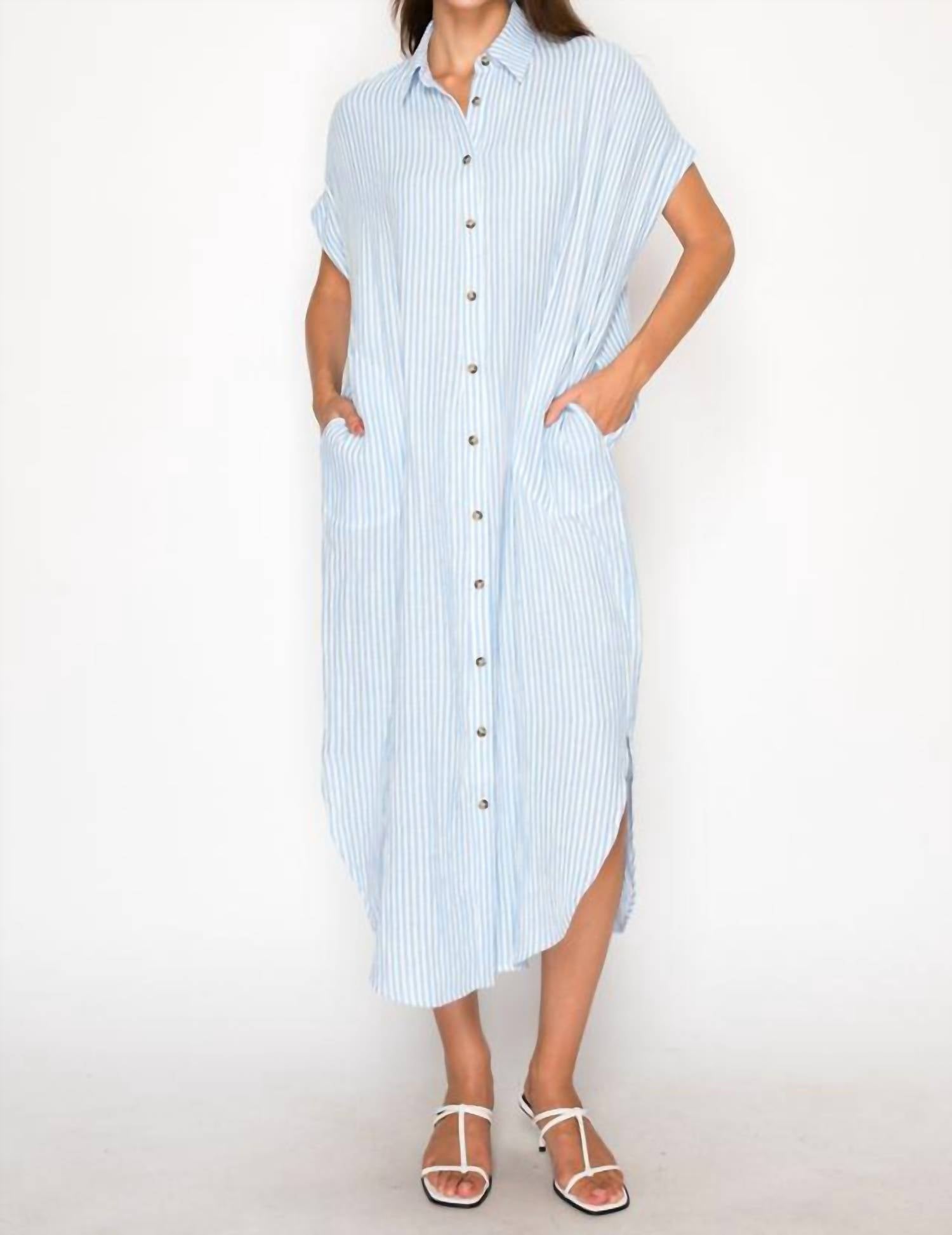 Meet Me In Santorini - Stripe Shirt Dress