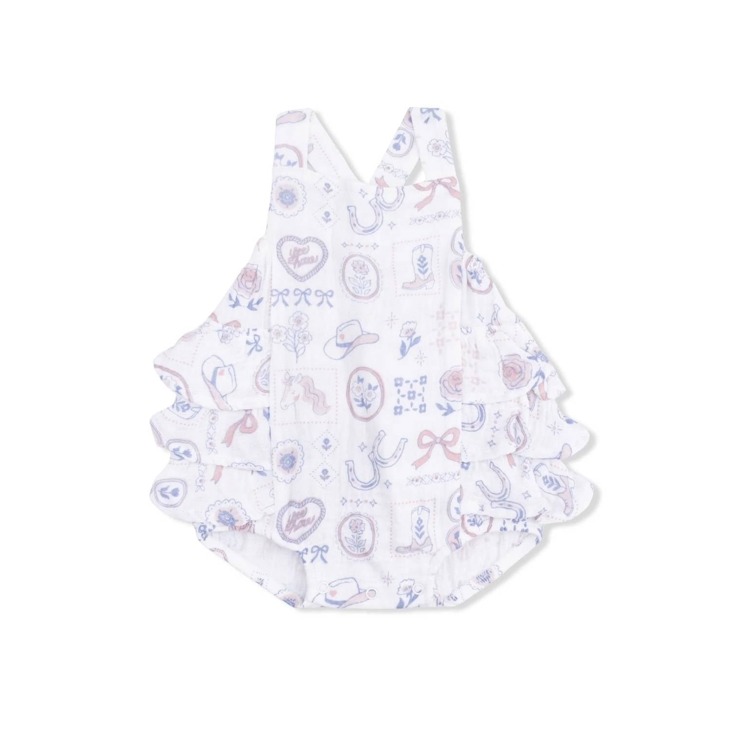 Angel Dear - Girls Country Western Heirlooms Muslin Ruffle Sunsuit