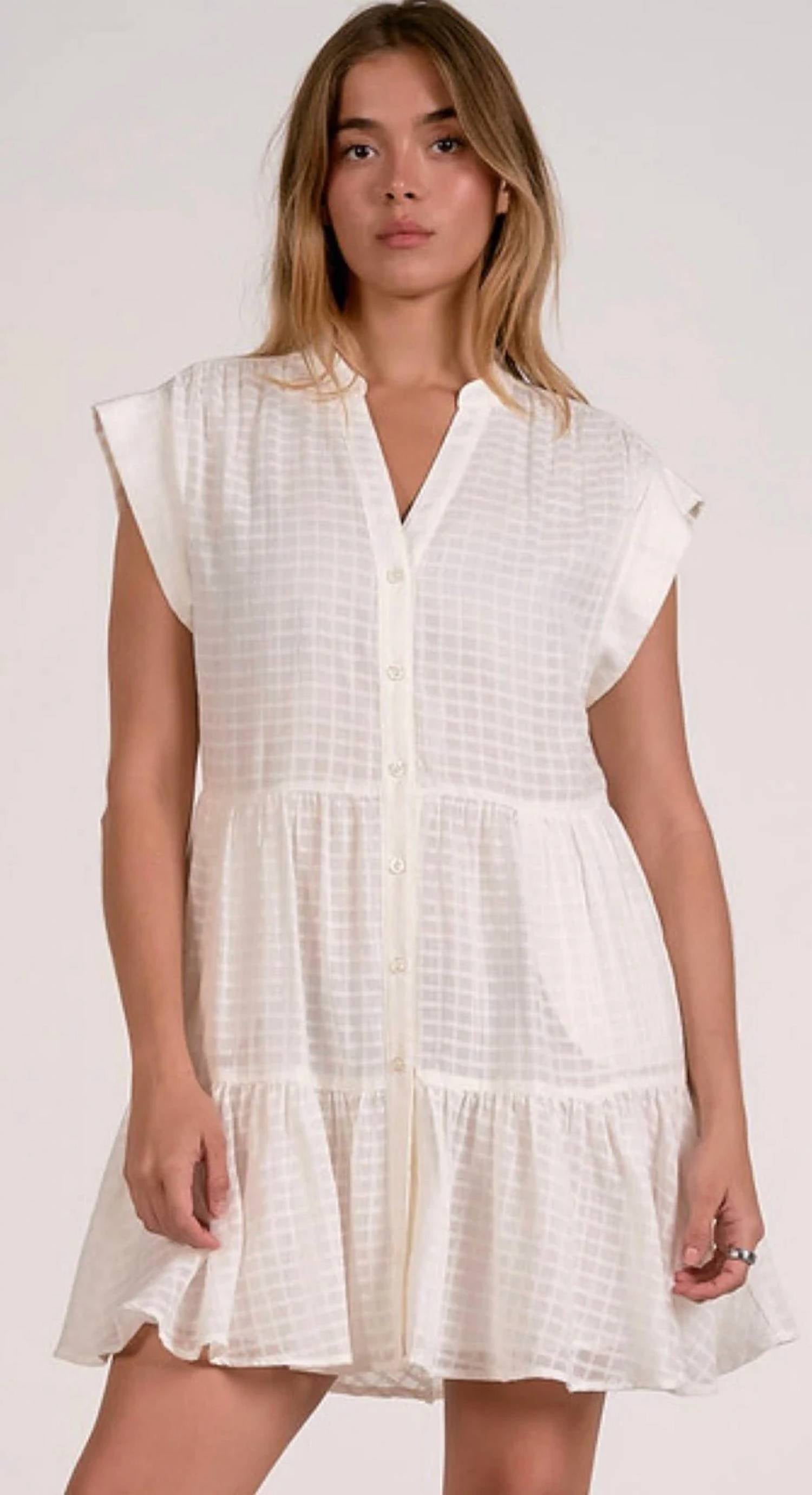 Elan - Windowpane Short Sleeve Mini Dress