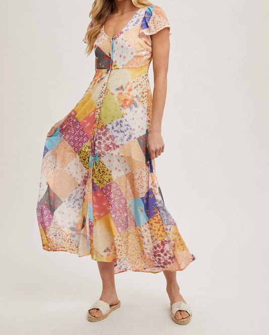Bluivy - Pastel Quilt Printed Button Down Maxi Dress