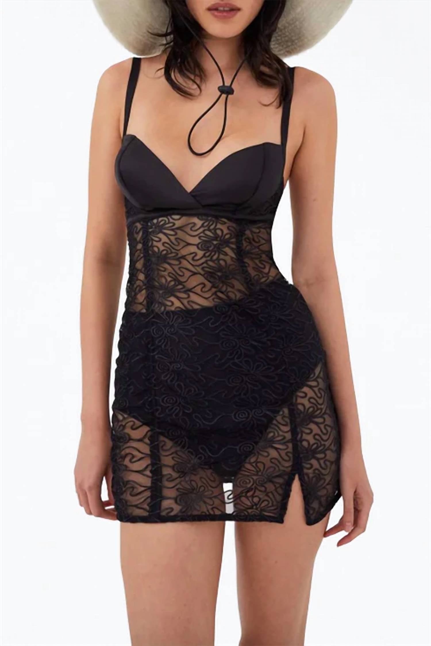 for Love & Lemons Rosanna Mini Mean Dress With Matching High Waisted Panty in black - women's dress